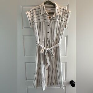 Calvin Klein Cream and Black Striped Midi Dress